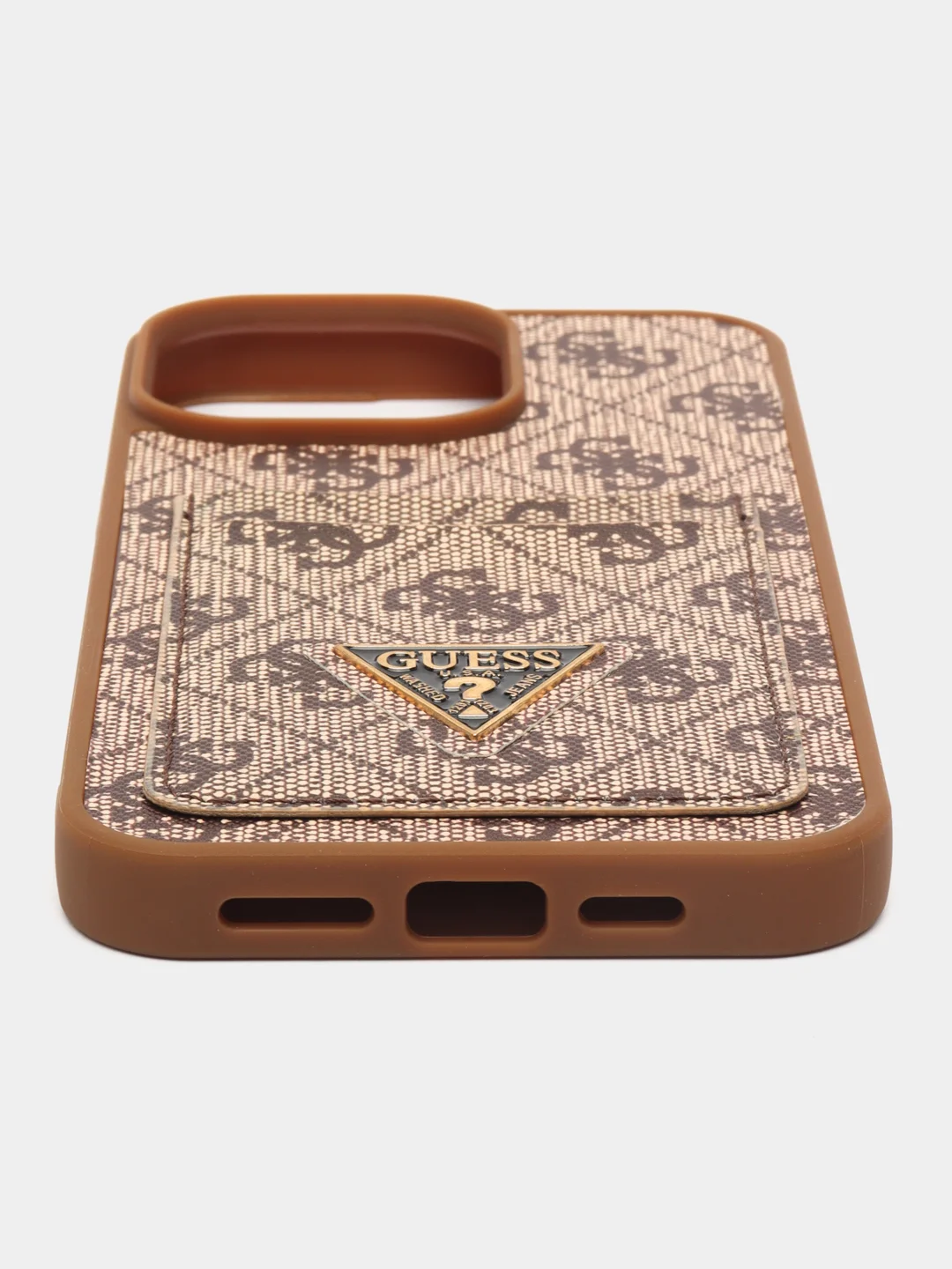 Коричневый чехол Guess PU leather iPhone 15 Pro Мах из экокожи с картхолдером, коричневый