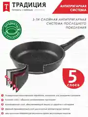 Сковорода Традиция "Гранит", литая, с антипригарным покрытием и съемной ручкой