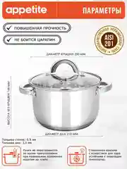 Кастрюля APPETITE Rondy, нержавеющая