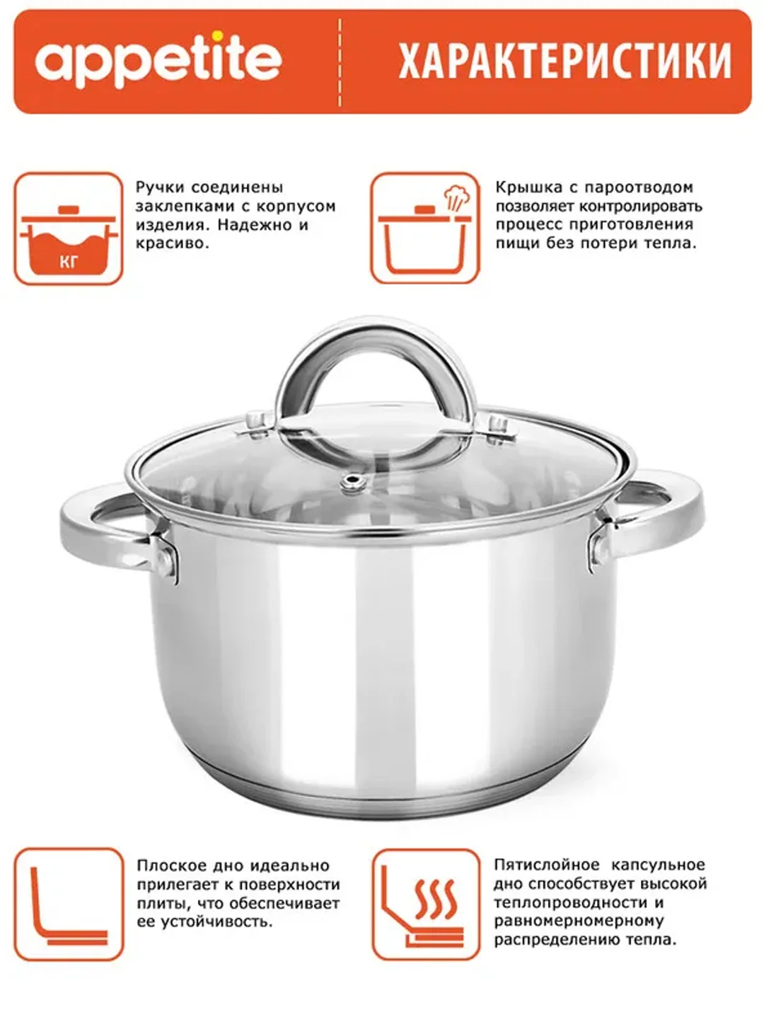 Кастрюля APPETITE Rondy, нержавеющая