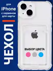 Прозрачный чехол для iPhone 11, 12, 13, 14, силиконовый для смартфона, с картхолдер, карман для карты