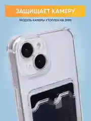 Прозрачный чехол для iPhone 11, 12, 13, 14, силиконовый для смартфона, с картхолдер, карман для карты