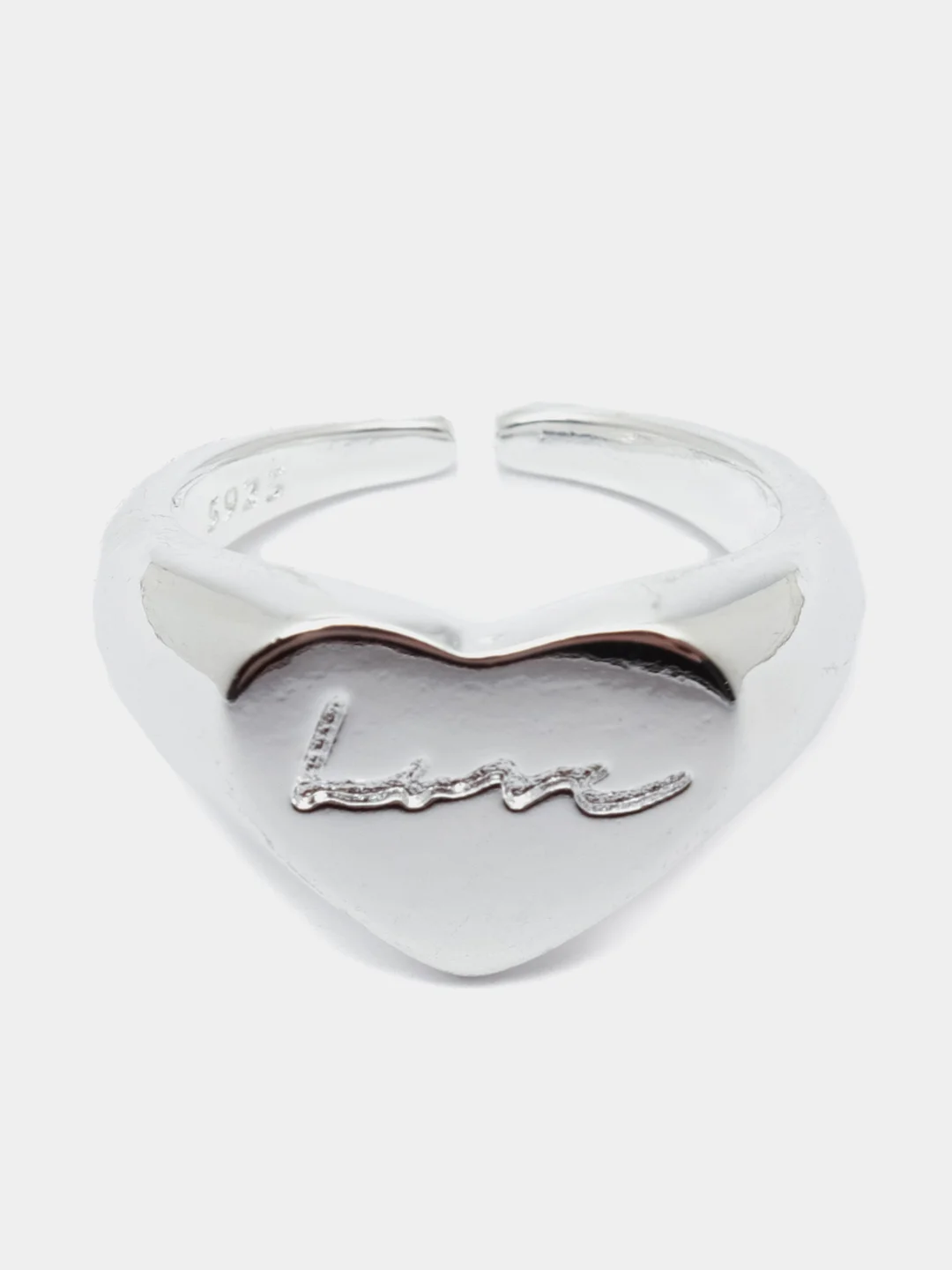 Серебряный безразмерное кольцо женское "Love" в форме сердечка, регулируемый размер