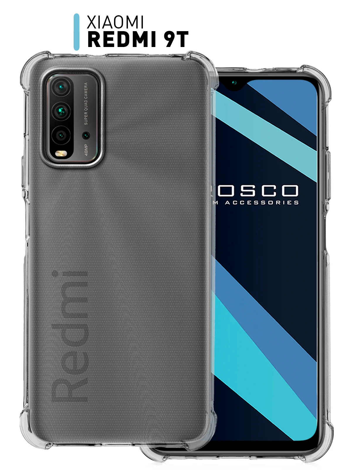 Прозрачный чехол для Xiaomi Redmi 9T противоударный силиконовый ROSCO прозрачный, защита камер, углов