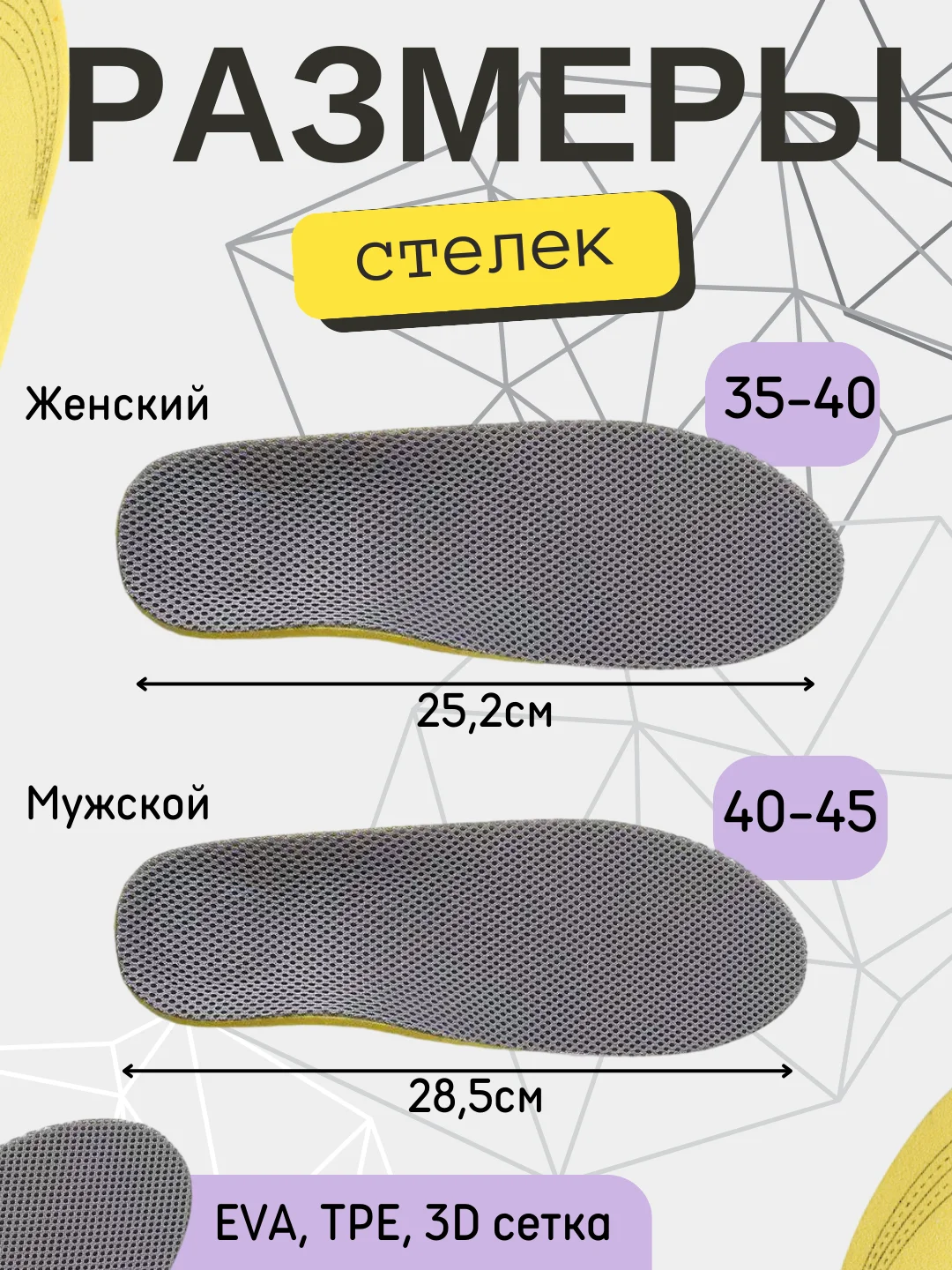 Стельки  для обуви  спотривные , каркасные,  с дышащей сеткой