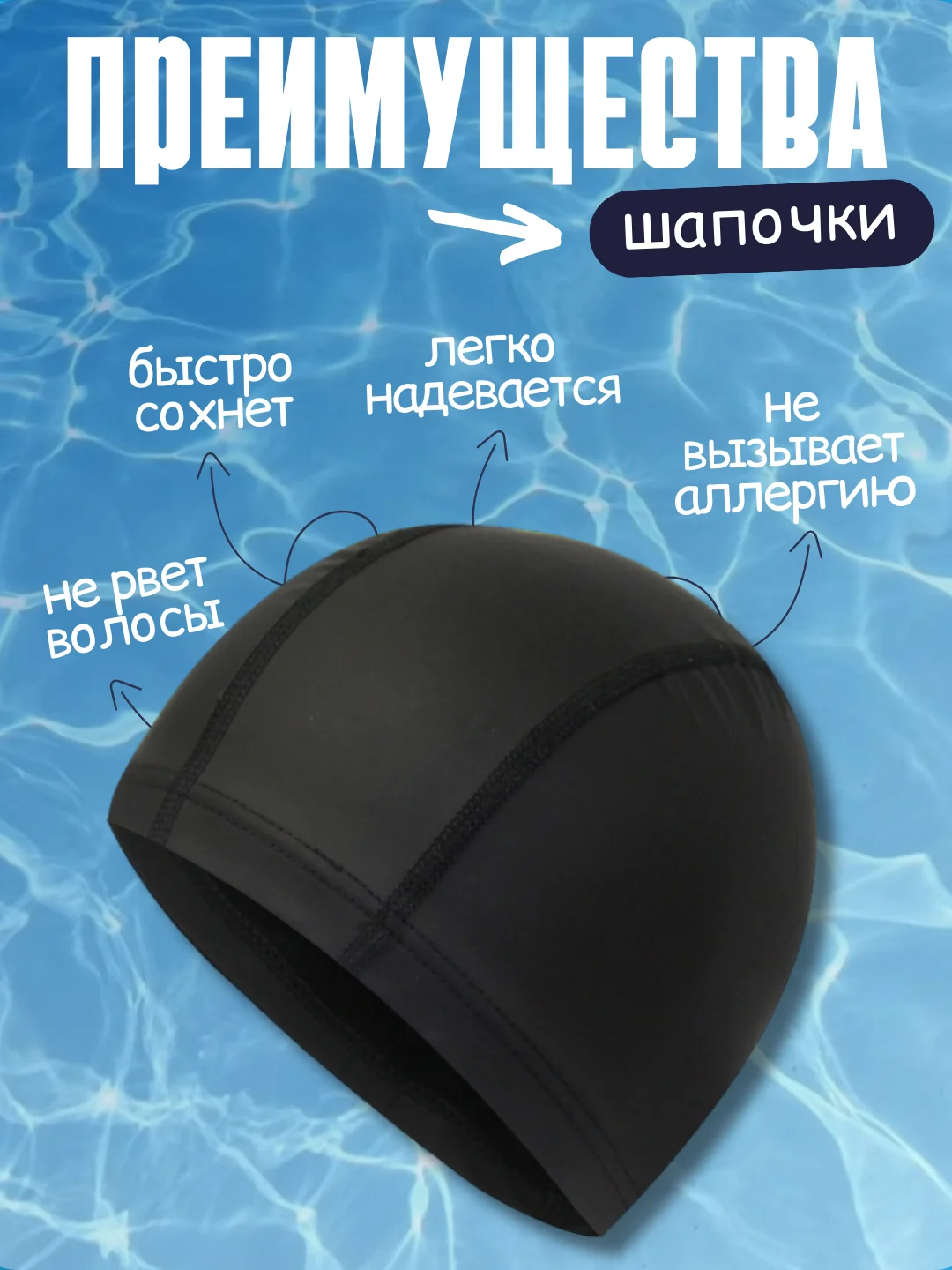 Синий шапочка для плавания, тканевая, универсальная