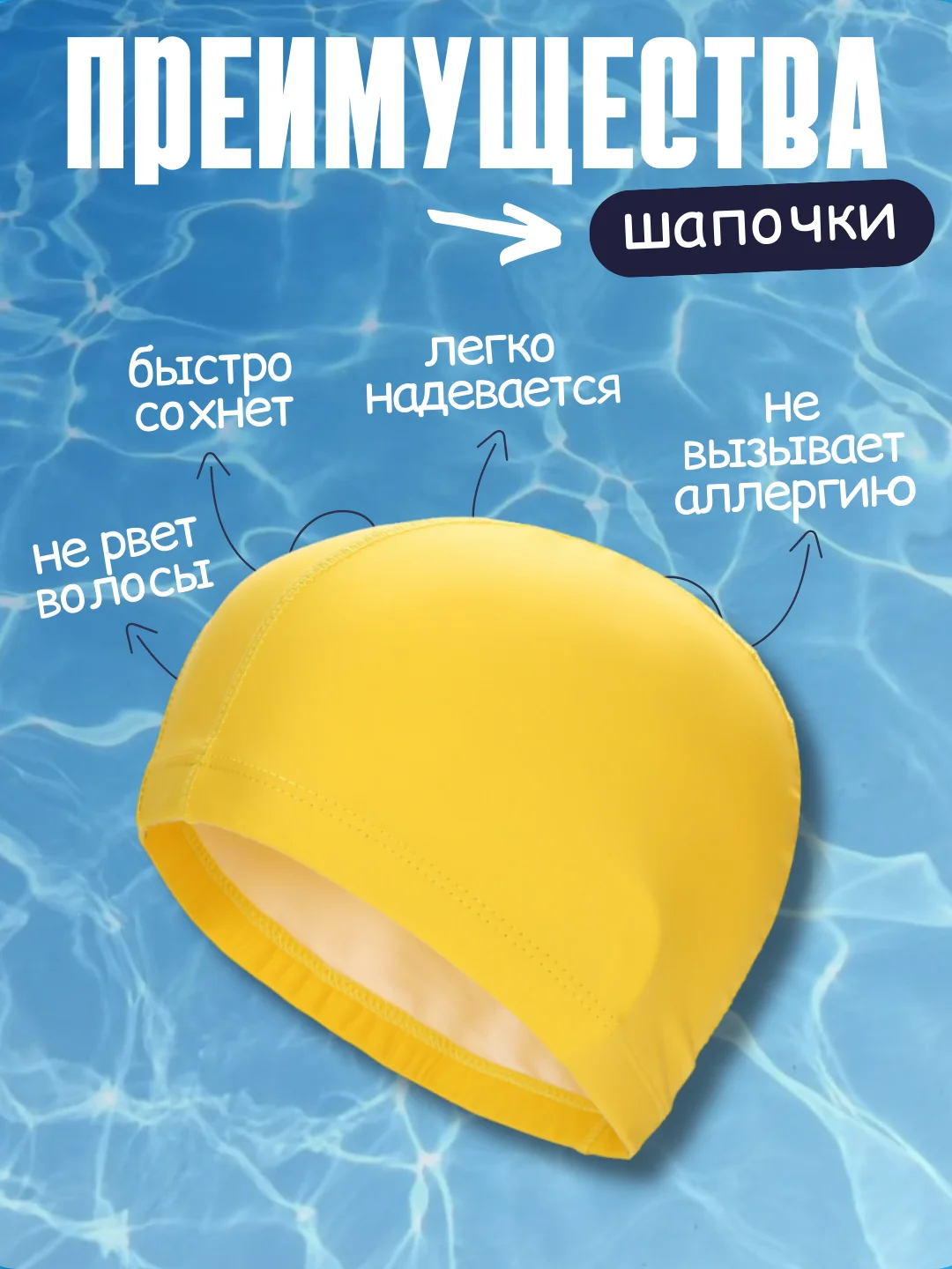 Желтый шапочка для плавания, тканевая, универсальная