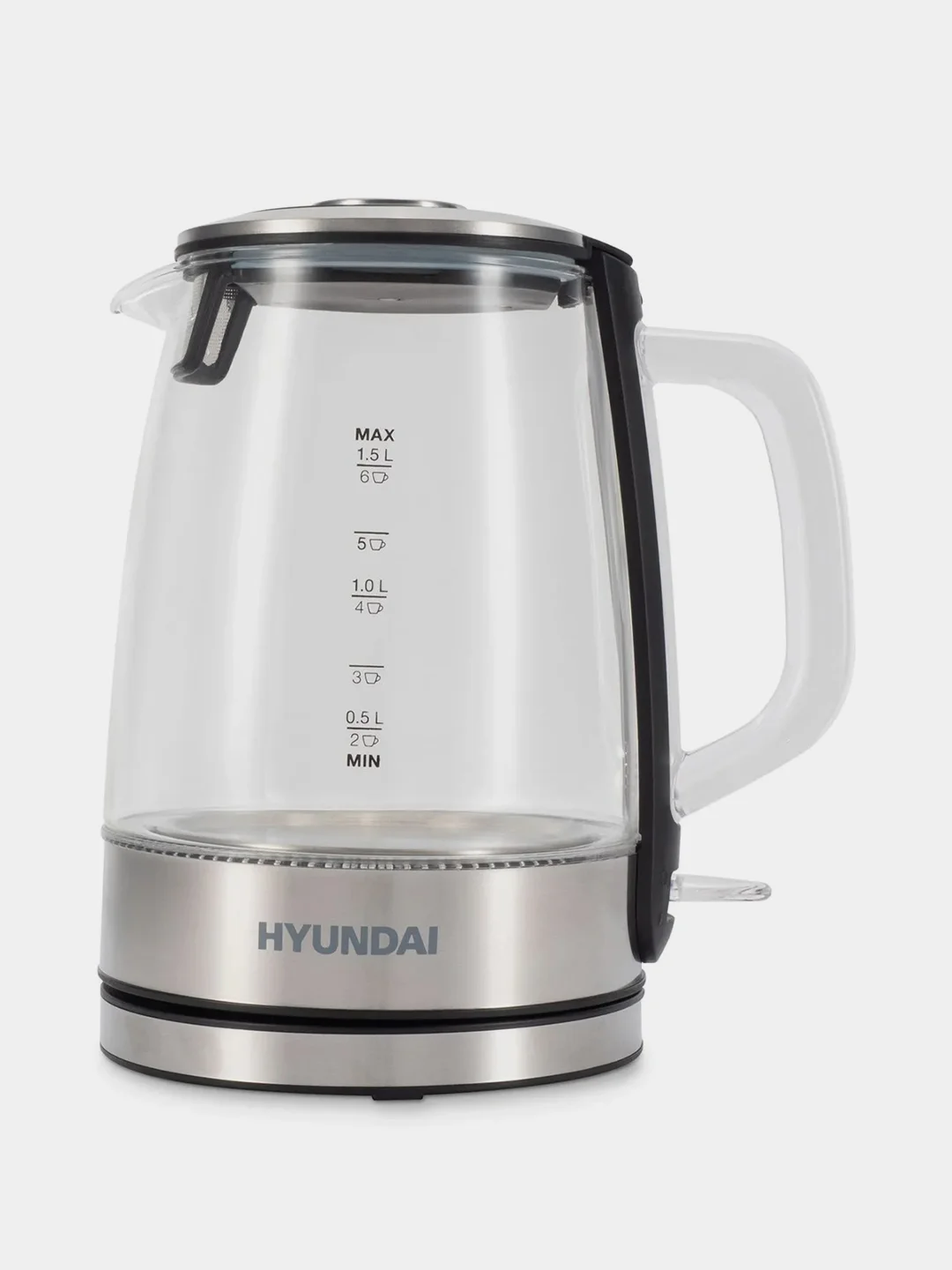 Чайник Hyundai HYK-G2403, 1.5л, 2200Вт, черный/серебристый