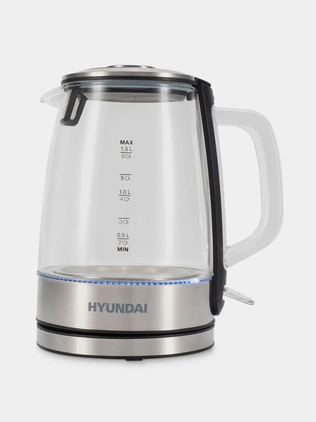 Чайник Hyundai HYK-G2403, 1.5л, 2200Вт, черный/серебристый