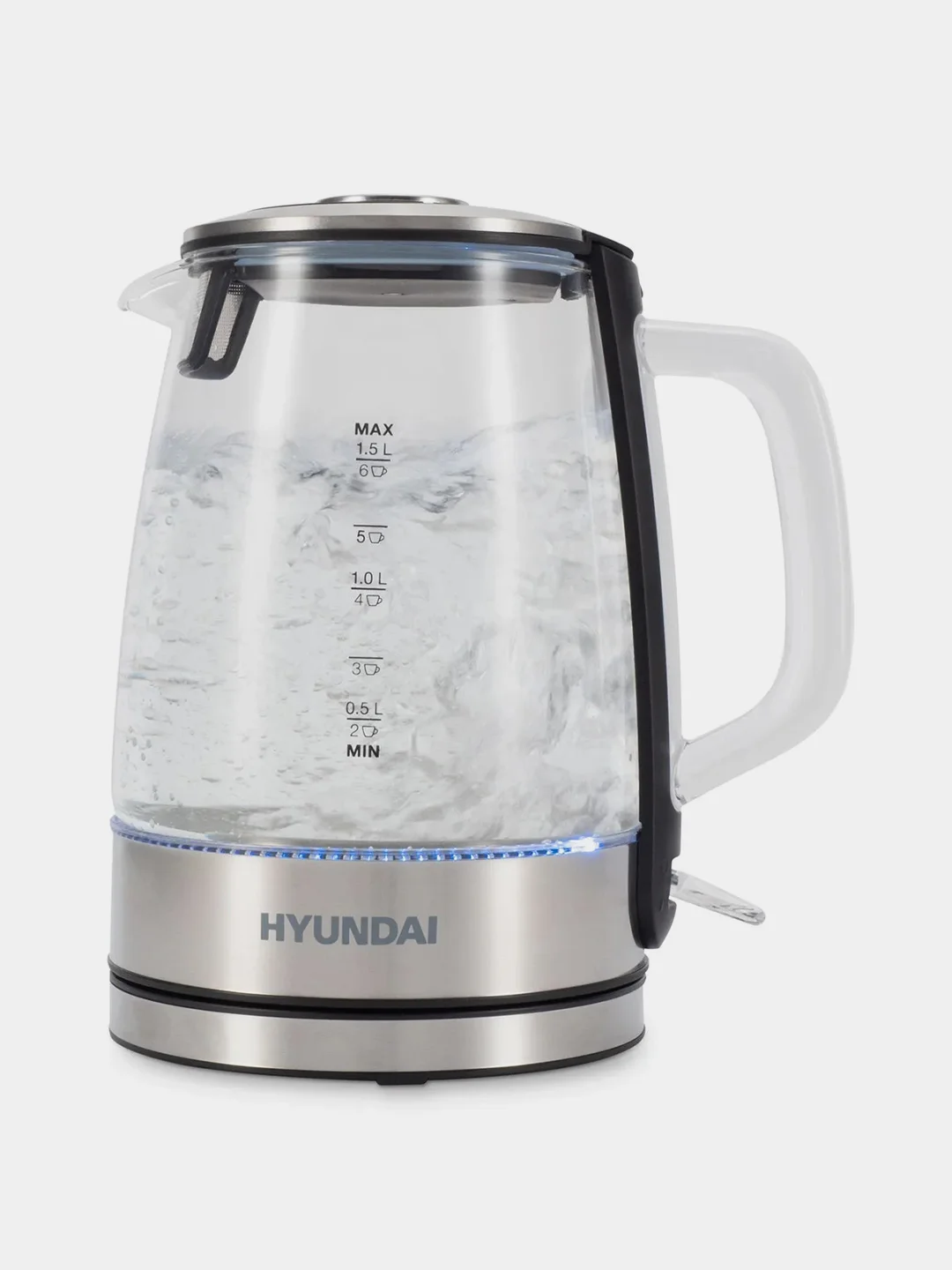 Чайник Hyundai HYK-G2403, 1.5л, 2200Вт, черный/серебристый