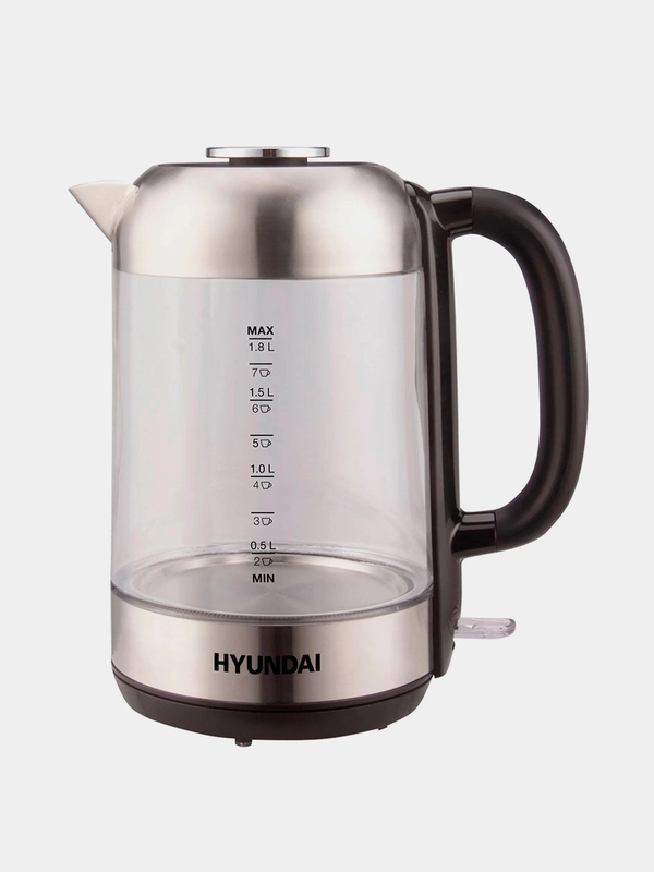 Чайник Hyundai HYK-G4034, 1.8л, 2200Вт, черный/прозрачный