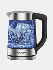Чайник Hyundai HYK-G7406, 1.7л, 2200Вт, черный/серебристый