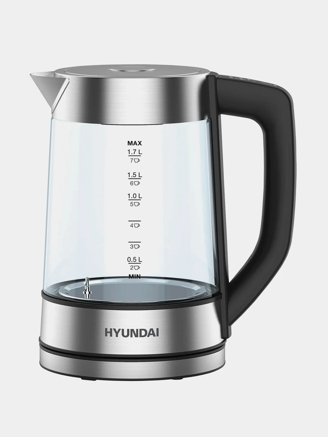 Чайник Hyundai HYK-G7406, 1.7л, 2200Вт, черный/серебристый
