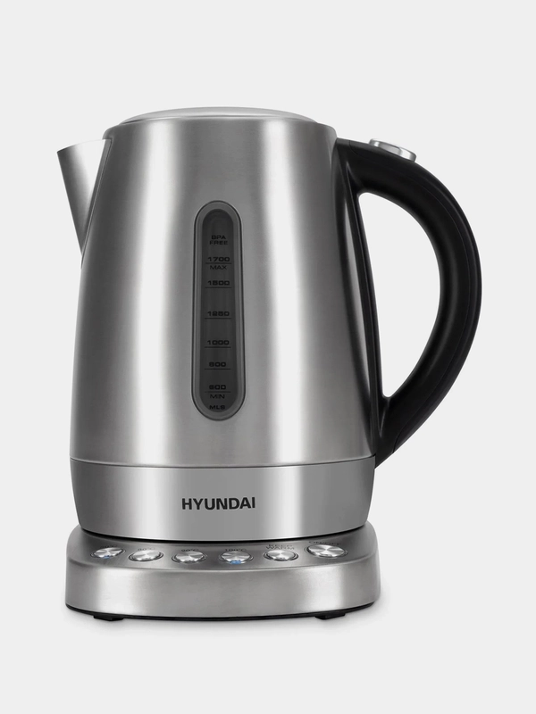 Чайник Hyundai HYK-S7770, 1.7л, 2200Вт, серебристый/черный