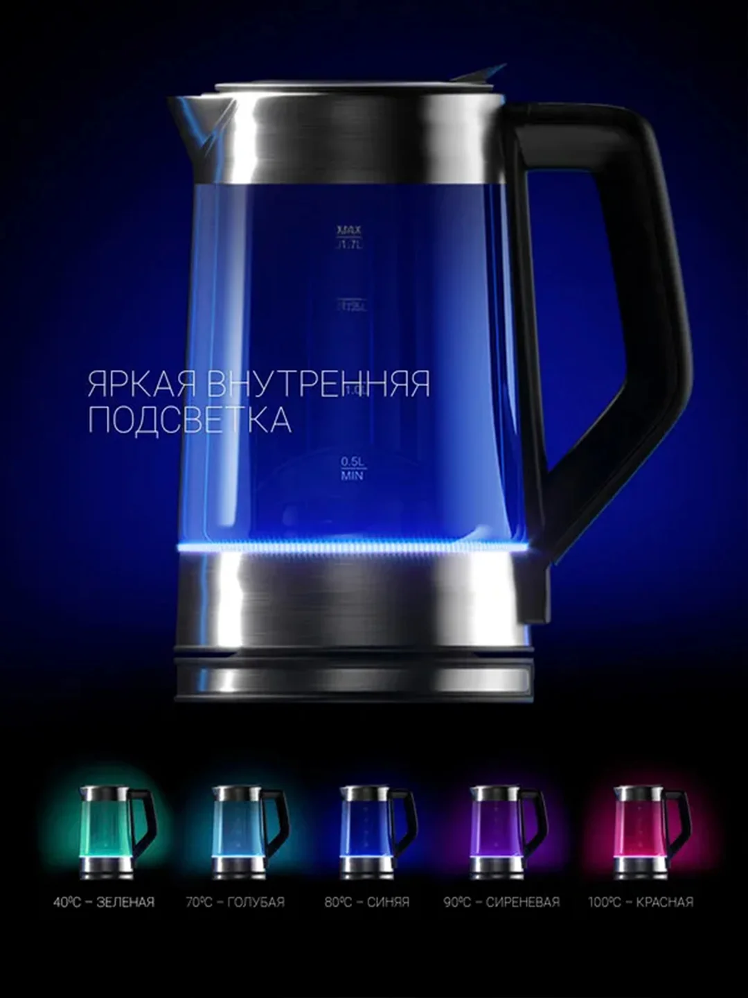Электрический чайник Polaris PWK 1725CGLD Wi-Fi IQ Home, с регулировкой температуры, 1,7 л