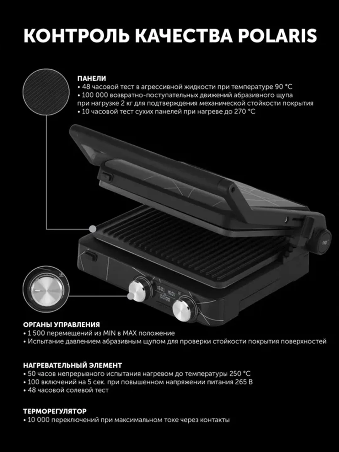 Электрический гриль Polaris PGP 2502, 2 сьемные панели, 2000 Вт
