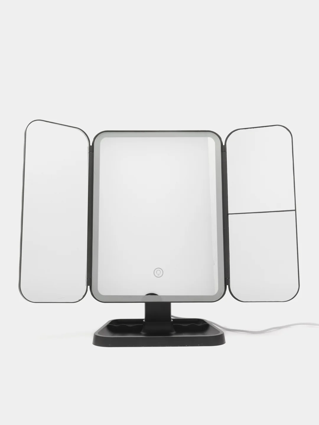 Черный зеркало настольное, косметическое, с LED-подсветкой и увеличением, складное