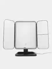Черный зеркало настольное, косметическое, с LED-подсветкой и увеличением, складное
