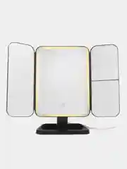 Черный зеркало настольное, косметическое, с LED-подсветкой и увеличением, складное