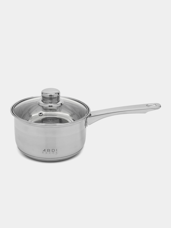 Ковш Ardi Kuche AR-210 из нержавеющей стали 1,9 л. со стеклянной крышкой