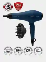 Синий фен для волос Polaris PHD 2600ACi Salon Hair, с насадками концентратор и диффузор, 2600 Вт