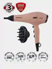 Бежевый фен для волос Polaris PHD 2600ACi Salon Hair, с насадками концентратор и диффузор, 2600 Вт