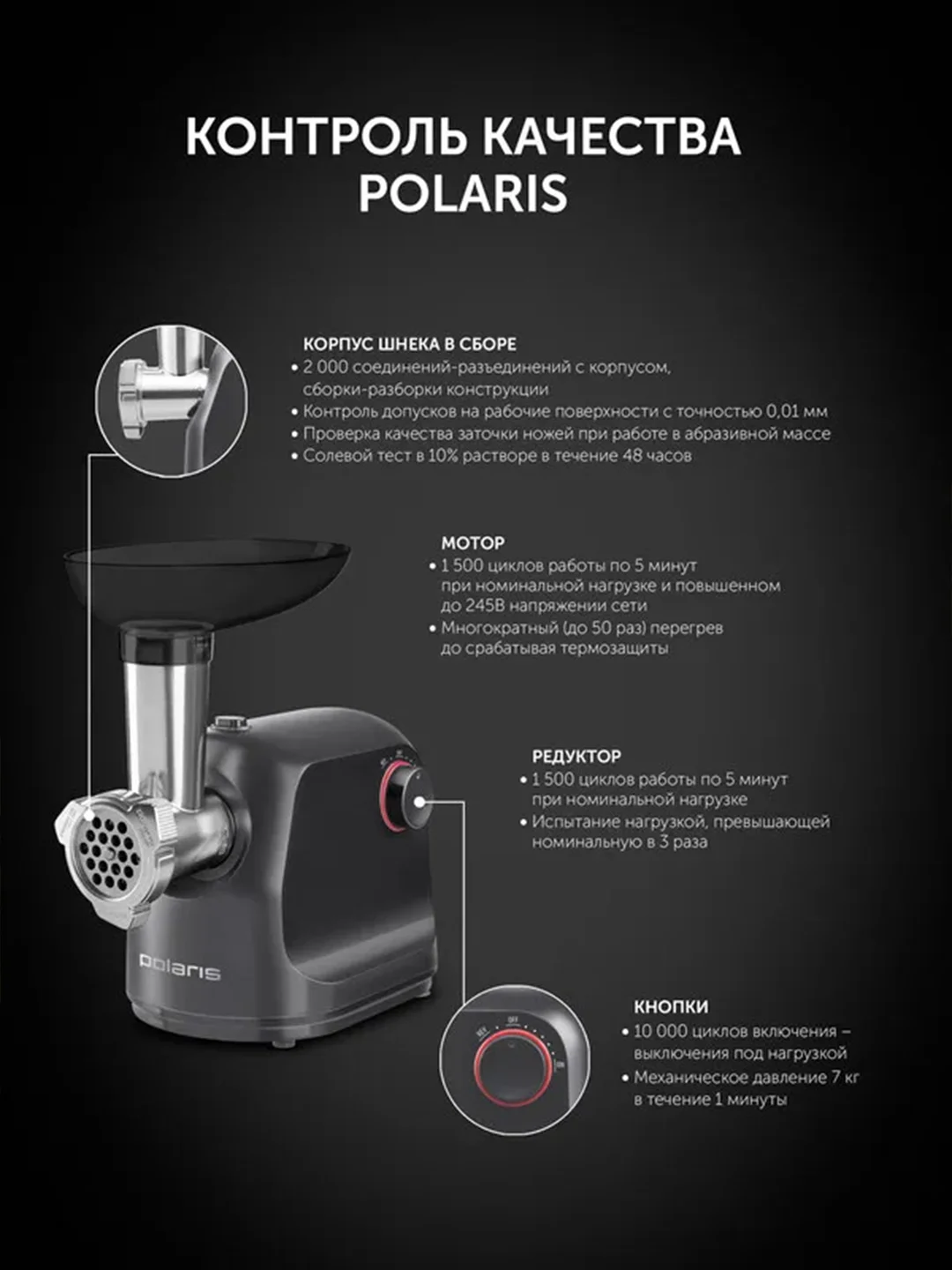 Мясорубка электрическая Polaris PMG 1872 RUS с насадками, 1800 Вт