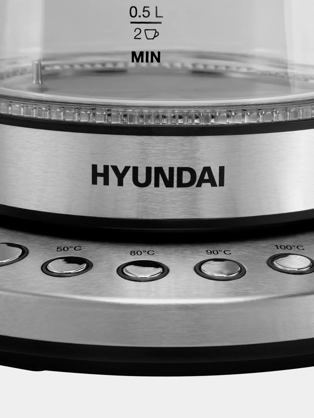 Чайник Hyundai HYK-G3026, 1.7л, 2200Вт, серебристый/черный