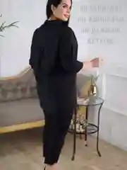 Черный рубашка женская, классическая, удлинённая, большие размеры