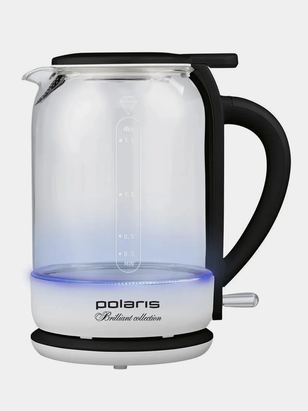 Белый чайник электрический Polaris PWK 1753CGL, стеклянный, с подсветкой, 1,5 л