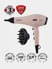 Розовый фен для волос Polaris PHD 2600ACi Salon Hair, с концентратором и диффузором, 2600 Вт