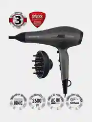 Серый фен для волос Polaris PHD 2600ACi Salon Hair, с концентратором и диффузором, 2600 Вт