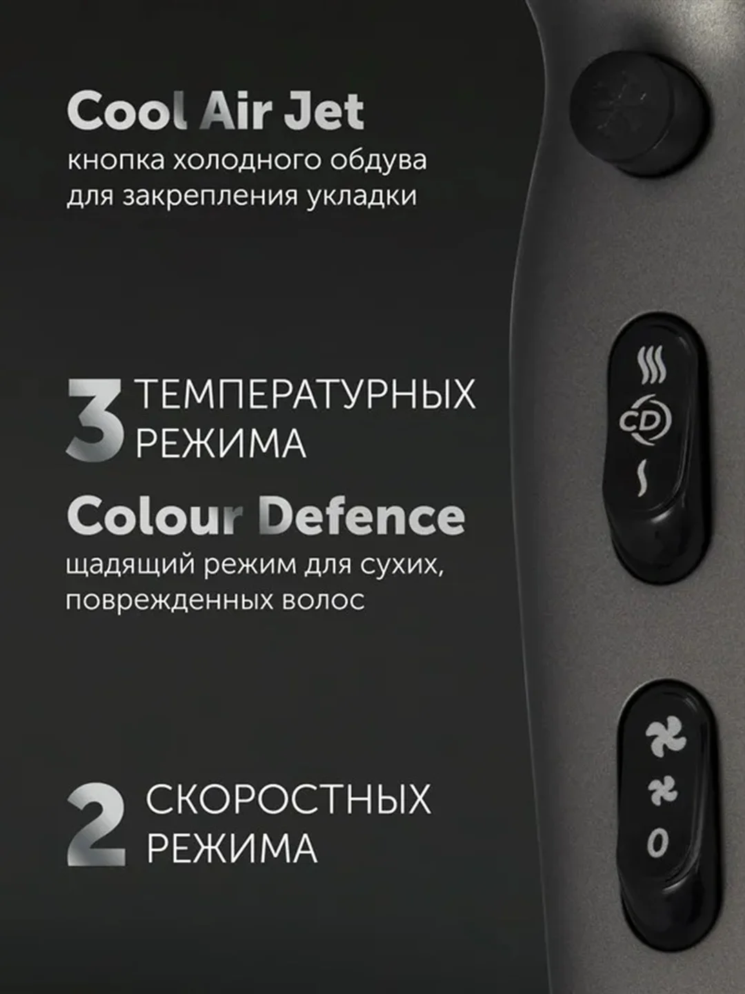 Серый фен для волос Polaris PHD 2600ACi Salon Hair, с концентратором и диффузором, 2600 Вт