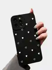 Белый чехол для iPhone 13/14/15/Pro/Max/Plus с принтом: леопардовый, сердечки, губы
