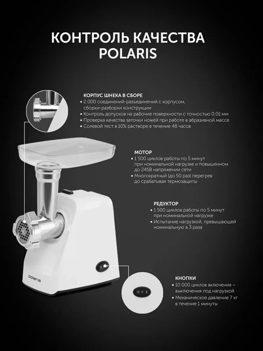 Белый мясорубка электрическая Polaris PMG 1852 RUS, 1800 Вт