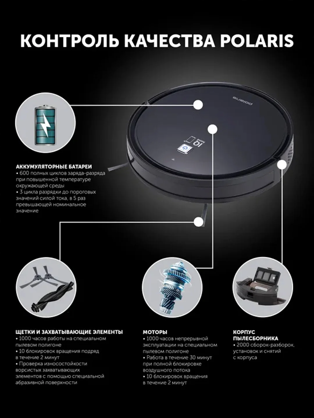 Черный робот-пылесос Polaris PVCR 0726 IQ Home GYRO, сухая и влажная уборка, 25 Вт