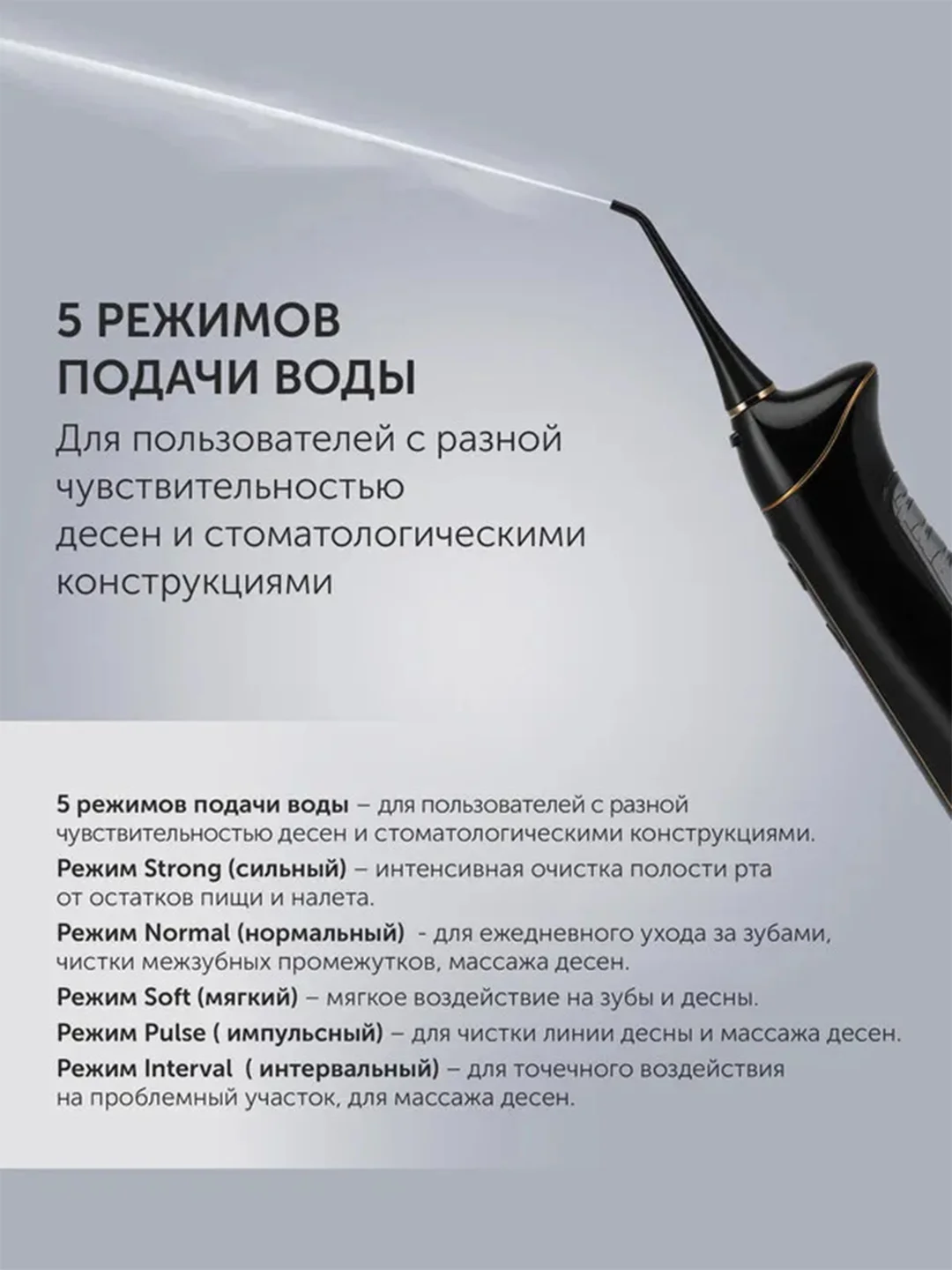 Черный ирригатор для полости рта Polaris PWF 0201, портативный, 220 мл