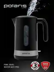 Черный электрический чайник Polaris PWK 1803C Water Way Pro, верхний залив воды, 1,8 л