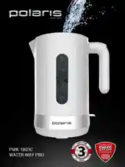 Белый электрический чайник Polaris PWK 1803C Water Way Pro, верхний залив воды, 1,8 л