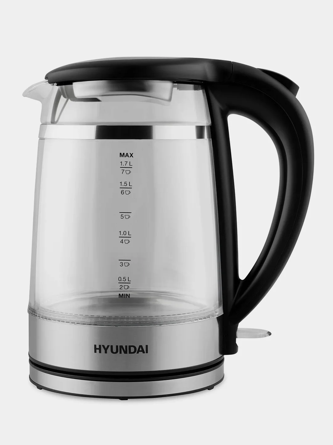 Чайник Hyundai HYK-G3036, 1.7л, 2200Вт, черный/прозрачный