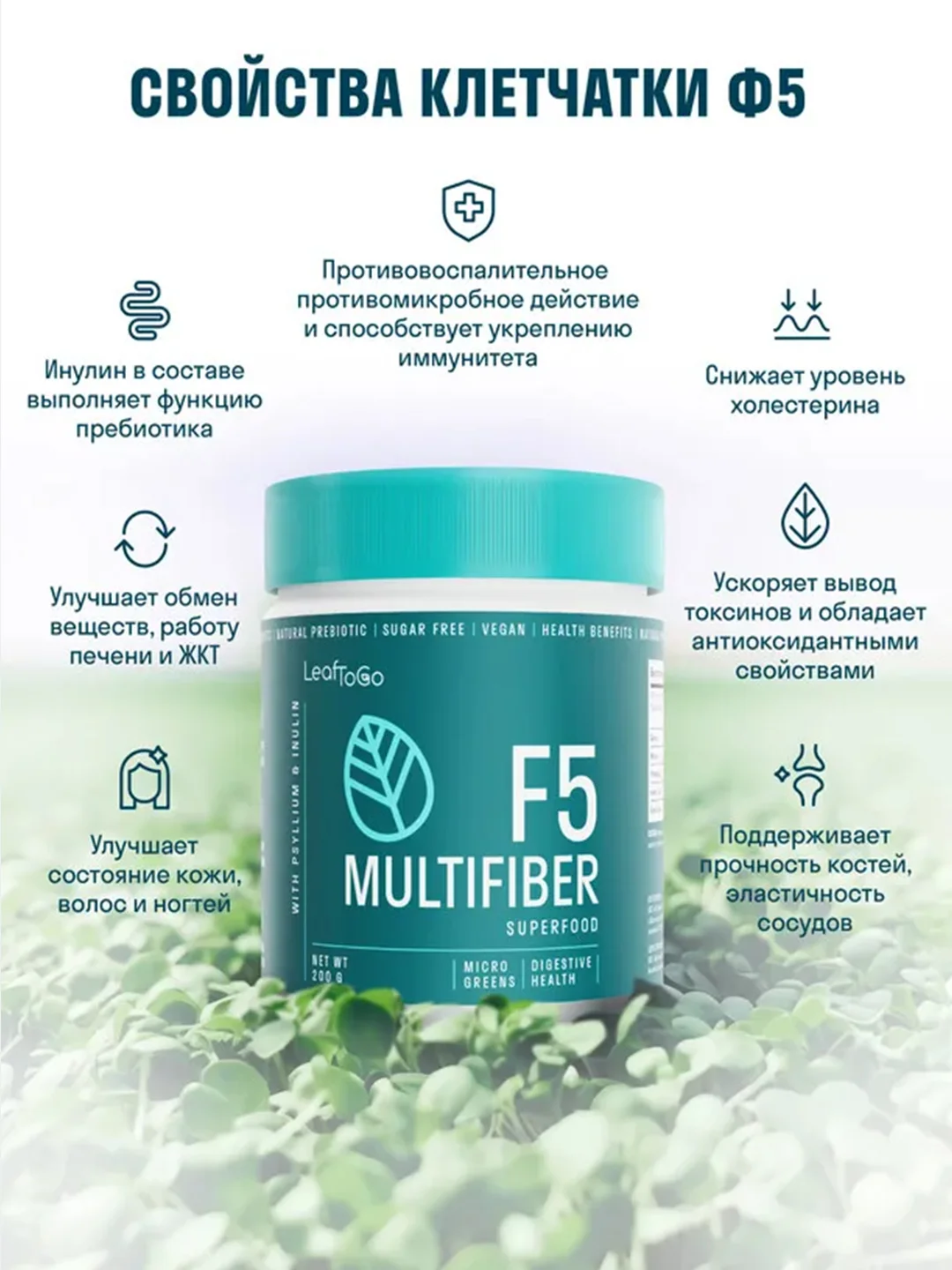 Клетчатка мультикомпонентная LeafToGo, для похудения и очищения, с инулином, 274 г
