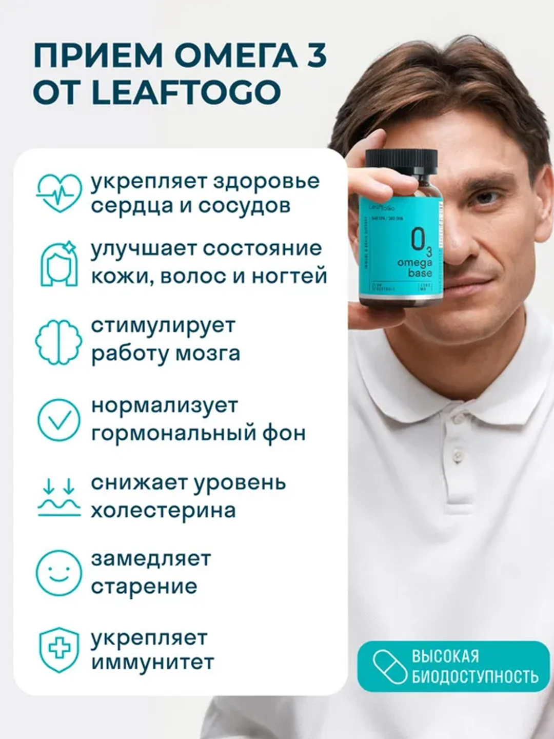 БАД к пище LeafToGo Омега-3 Base, 90 капсул