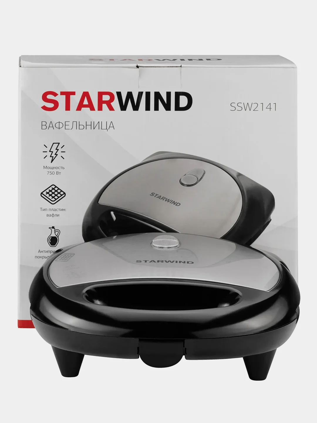Вафельница Starwind SSW2141, черный, 750 Вт