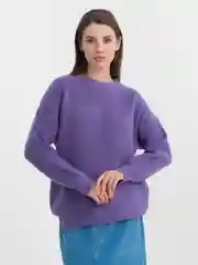 Фиолетовый свитер женский вязаный удлиненный