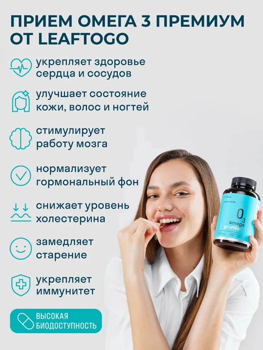 БАД к пище LeafToGo Омега 3 Premium, 120 капсул