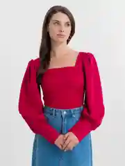 Фуксия топ с длинными рукавами / Топ блузка вечерняя / Кроп топ с длинным рукавом
