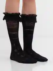Черный носки женские кружевные, с рисунком, высокие, нарядные, ажурные