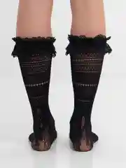 Черный носки женские кружевные, с рисунком, высокие, нарядные, ажурные