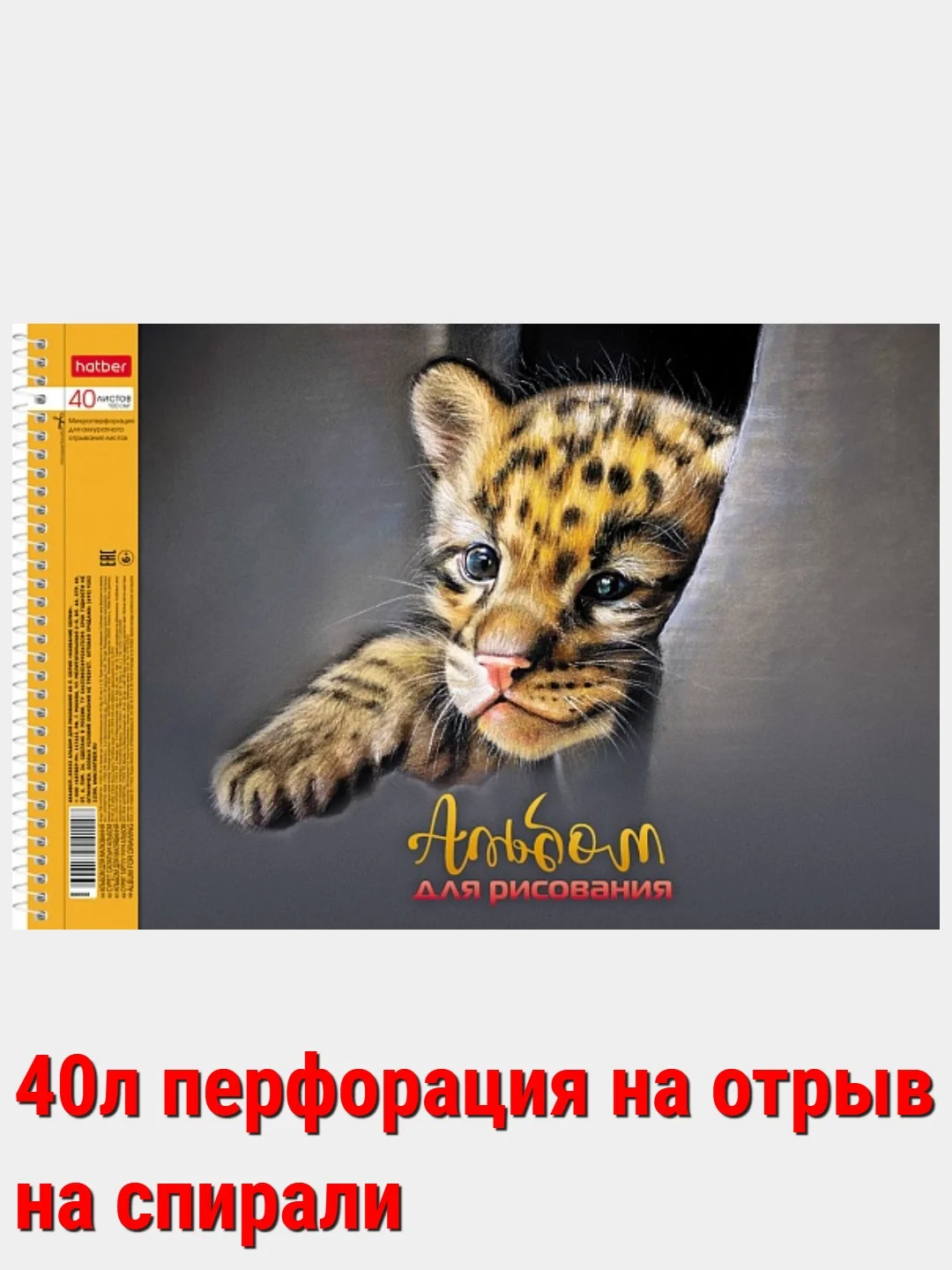 Светло-бежевый альбом для рисования 40л А4 на скобе 50 видов/Хатбер