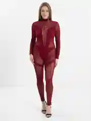 Багровый комбинезон костюм из сетки high heels pole dance для танцев